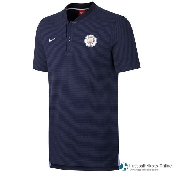 Manchester City Polo 2017-18 Blau Marine Fussballtrikots Günstig